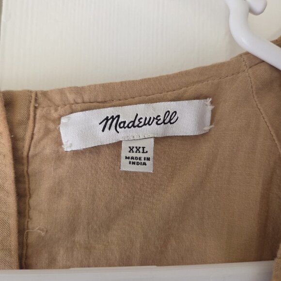Madewell Dress 2XL Mini Seersucker Puff-Sleeve Cutout Tan Brown Plus Size - Picture 6 of 9